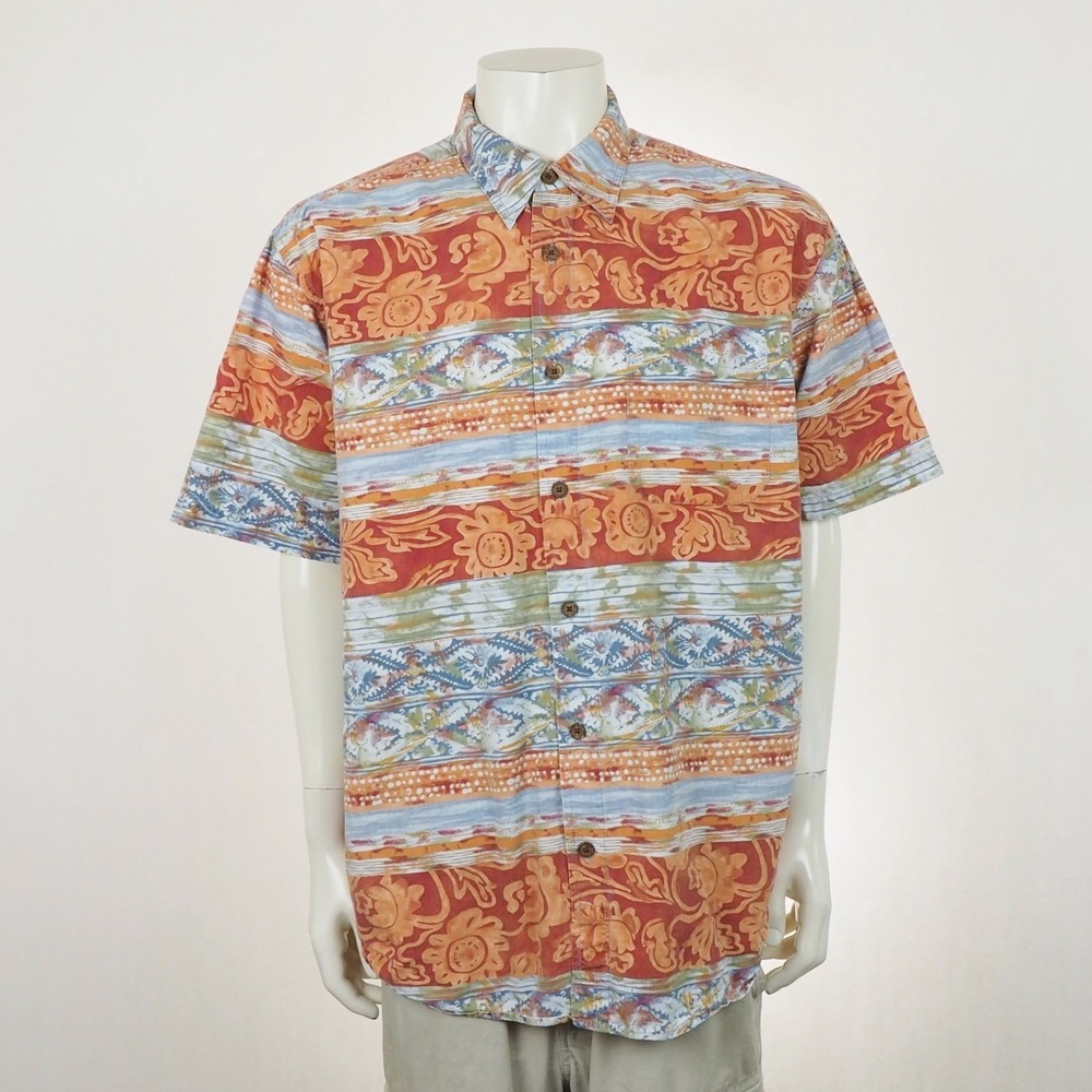The Territory Ahead Button Down Shirt Mens 2XL XXL Orange Floral Southwestern